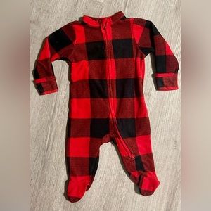 Old Navy Fleece Buffalo Plaid Red Footie Pajamas | 0-3 months